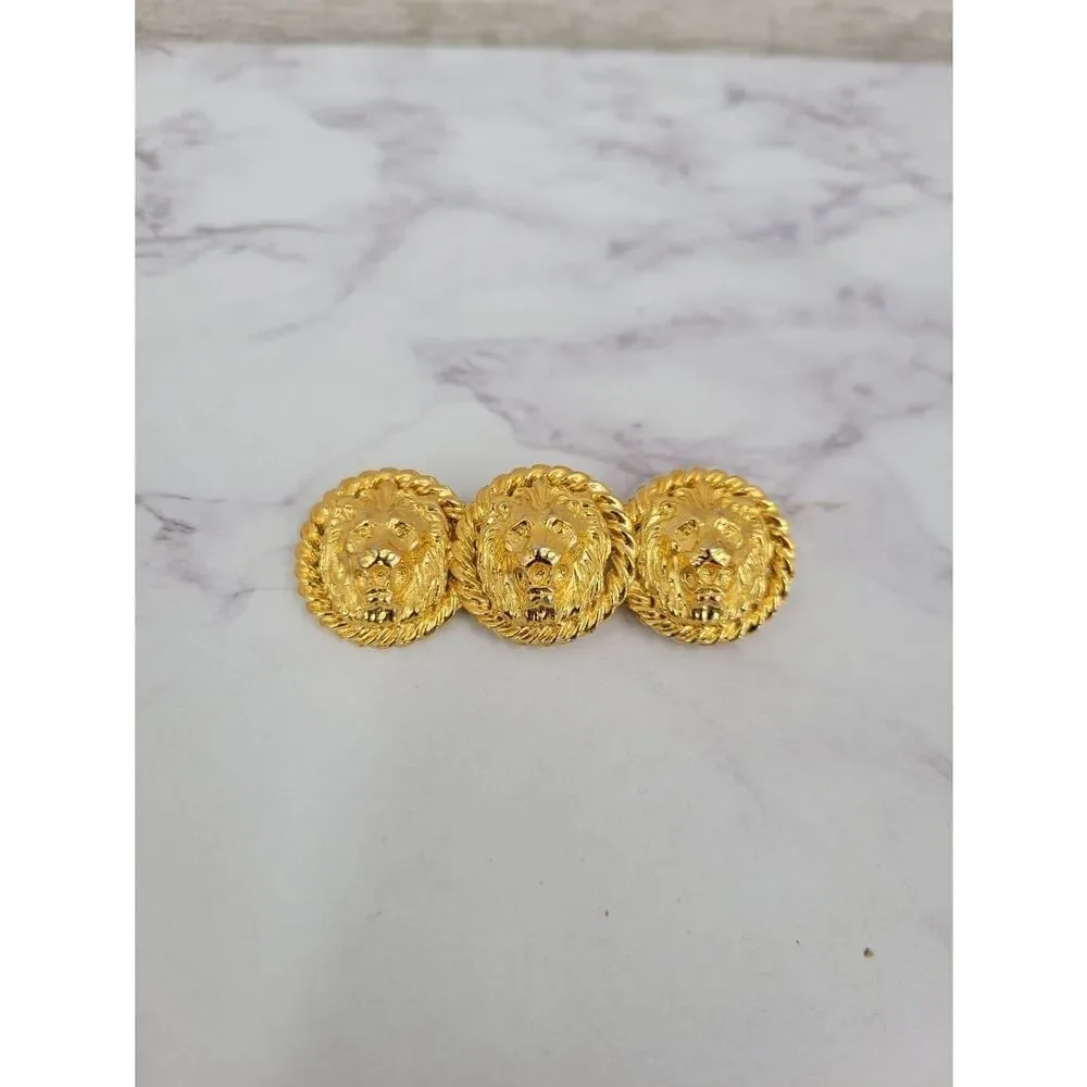 Gold Tone Triple Lion Medallion Trio Brooch or Pin